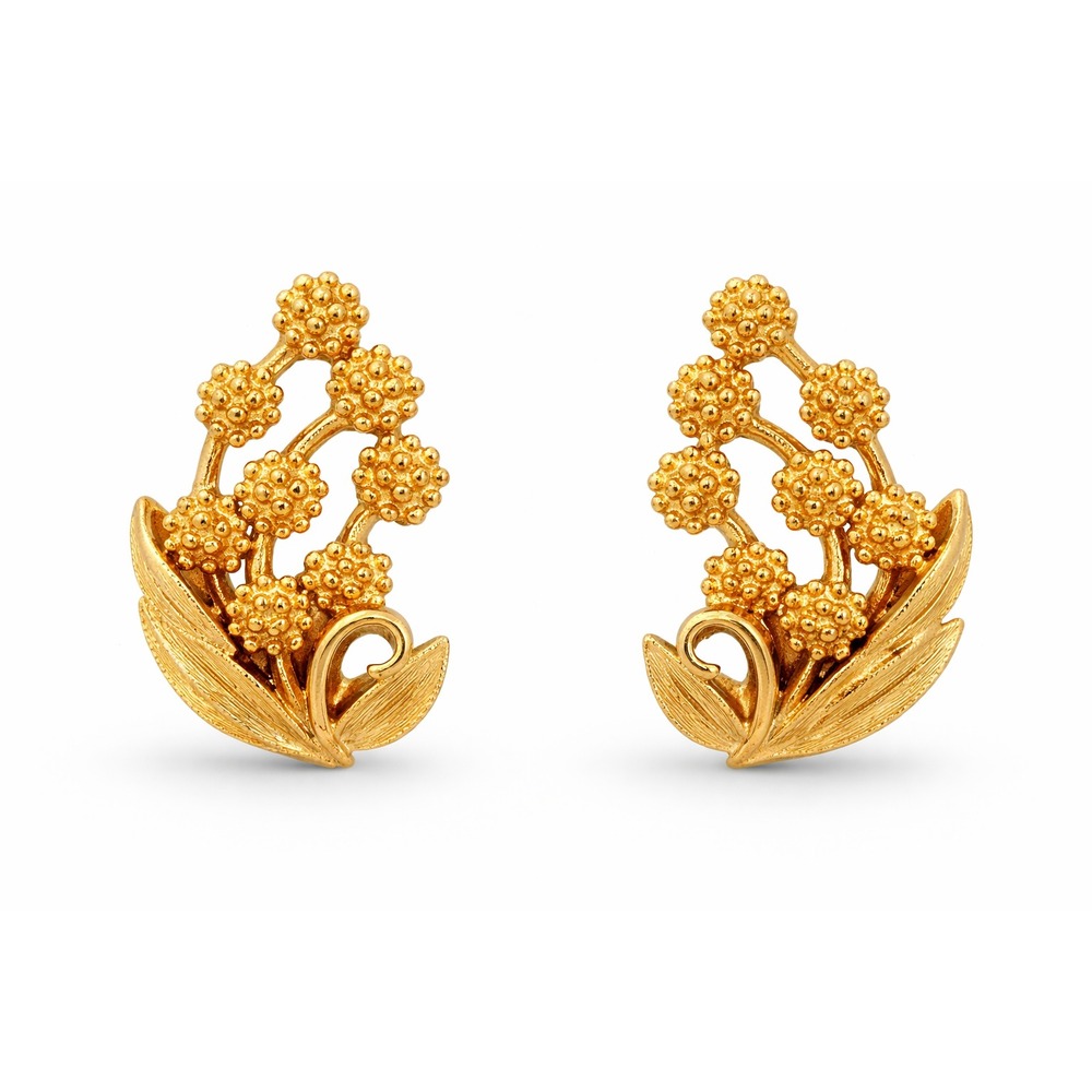 Pastelli Sculptural Brushed Gold Tone Spiraea Floral Spray Clip On Earrings